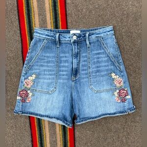 Driftwood Floral Embroidered Denim Shorts